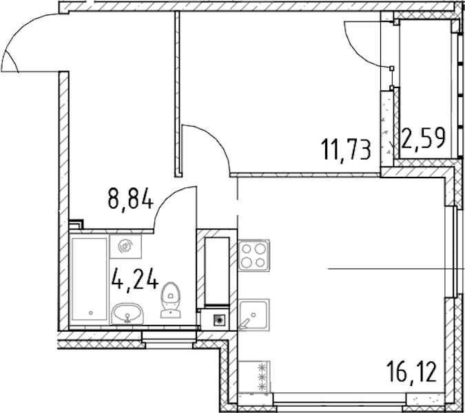 1-комнатная квартира 40.93 м², 9/23 эт., ЖК «Город Первых»